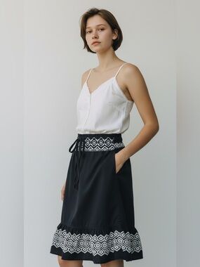 Loft Black and White Cotton Skirt Size S